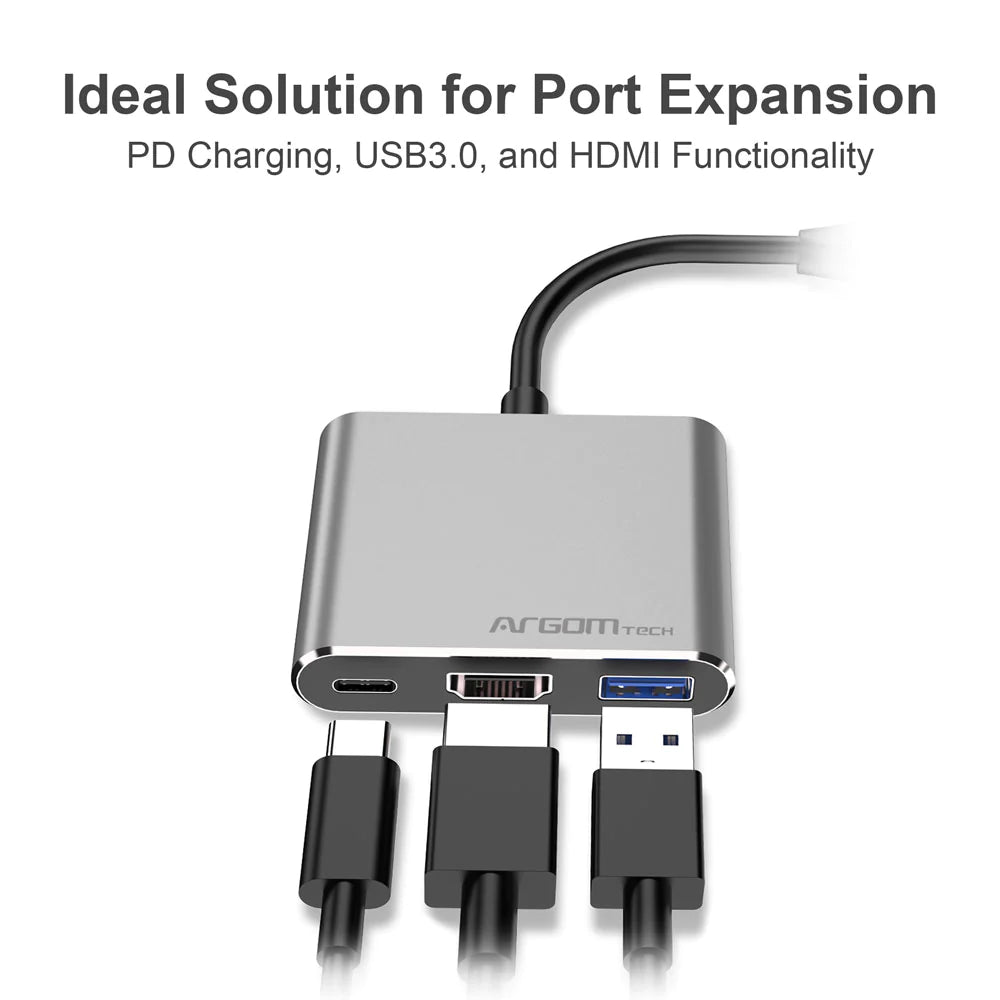 Adaptador 3 en 1 | One Axess 3-in-1 Type-C Hub |USB tipo C a HDMI, USB tipo A, USB tipo C