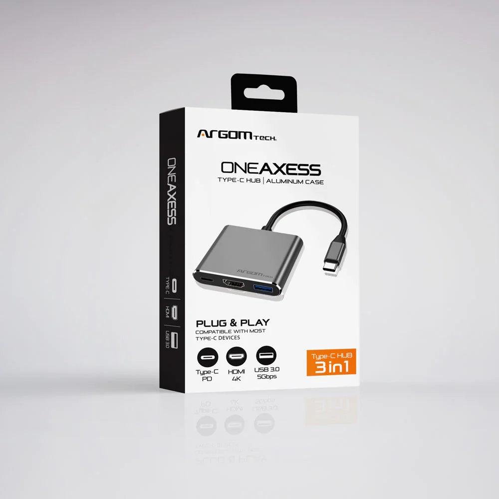 Adaptador 3 en 1 | One Axess 3-in-1 Type-C Hub |USB tipo C a HDMI, USB tipo A, USB tipo C