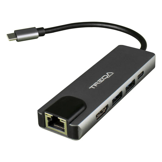 Adaptador 5 en 1 | HUB GEN. Type-C To RJ45 1HDMI-4K 2USB3.0 1Type-C Plateado